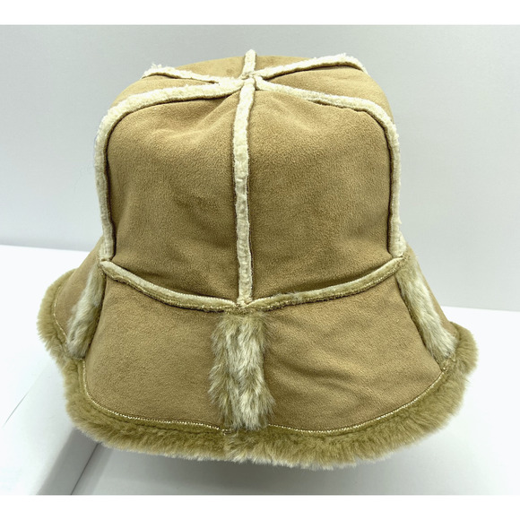 Fownes Faux Suede Fur Accent Bucket Hat Tan Boho Classic Warm 70's - Picture 14 of 14